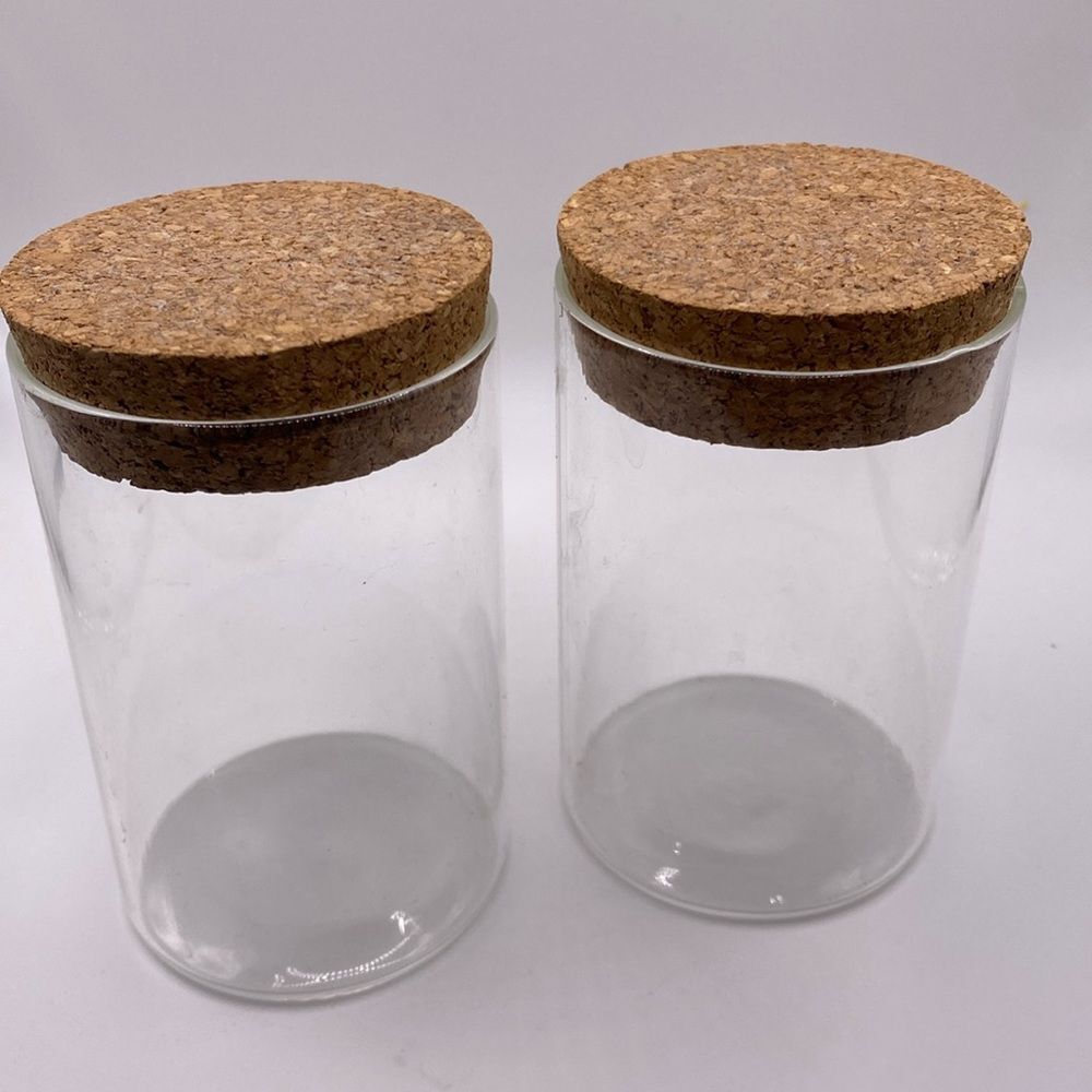 Small Glass Jars Set of 2 Clear Storage or Craft Containers